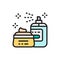 Cosmetics, hair spray, gel, face mask flat color line icon.