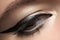Cosmetics. Macro of beauty eye with eyeliner make-up
