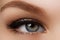 Cosmetics & make-up. Beautiful female eye with black liner