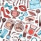 Cosmetics for Makeup seamless pattern for background. Doodle A collection of female products. Decorative Elements for a