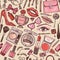 Cosmetics for Makeup seamless pattern for background. Doodle A collection of female products. Decorative Elements for a