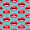 Cosmetics and makeup seamless pattern. Closeup beautiful lips of woman with red lipstick and gloss. wet lip make-up.