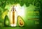 Cosmetics oil avocado. Organic eco product bottle