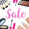 Cosmetics sale . Sets of cosmetics on isolated background.