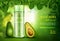 Cosmetics skin toner avocado beauty product bottle