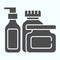 Cosmetics solid icon. Three bottles with liquids vector illustration isolated on white. Bottles of lotion, cream or