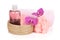 Cosmetics, towel and orchid flowers