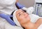 The cosmetologist makes the procedure Cryotherapy of the facial skin