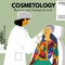 Cosmetology, dermatology concept poster. Dermatologist making beauty injection or filler into woman face in clinic.