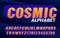 Cosmic alphabet font. High speed effect letters and numbers in retro style.