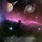 Cosmic art science fiction wallpaper, galaxies planets, horsehead hydrogen nebula
