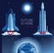 Cosmic banner for space tranport evolution with space shuttle and falcon heavy