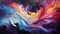 Cosmic beauty unveiled in vibrant swirls of color, an abstract painting-like chaos against stark black