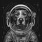 Cosmic Canine: Labradoodle Astronaut Floating in Space Illustration