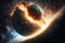 The Cosmic Cataclysm. Giant asteroid colliding with a planet or Earth, depicting a catastrophic event that has devastating