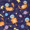 Cosmic Cats Seamless Pattern. Cosmic Cats Seamless Pattern. Adorable Cat Astronauts in Space ornament for wrapping paper