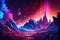 Cosmic city space holographic background. Planet moon violet futuristic abstract landscape Generative AI