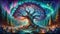 Cosmic Colorful Yggdrasil Tree of Life in Norse Mythology. World Tree Of Vikings. Generative AI