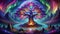 Cosmic Colorful Yggdrasil Tree of Life in Norse Mythology. World Tree Of Vikings. Generative AI