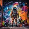 The Cosmic Connection: A mural depicting outer space exploration intertwined with human connection and curiosity