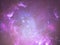 Cosmic distances in pink, purple, violet tones. Blue stars and numerous mysterious nebulae