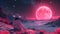 Cosmic escapism. Fantasy scene in pink colors. A woman watches the cosmic sky