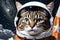 Cosmic Explorer: Close-Up of a Cat Wearing an Astronaut Helmet, Gazing into the Cosmos Reflected in the Visor