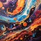 Cosmic Fluid Art. Swirling Paint in Space. Swirling Paint Fluids in Space.