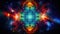 Cosmic kaleidoscope background. Abstract sci-fi mandala fractal luminous neon glowing colorful lights wallpaper