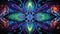 Cosmic kaleidoscope background. Abstract sci-fi mandala fractal luminous neon glowing colorful lights wallpaper