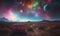 Cosmic landscape with colorful nebulae, stars, and planets ai generated