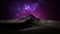 Cosmic landscape panorama of a mountain planet in space. Fantastic world, fantasy billions of stars in space sky over the mountain