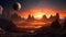Cosmic landscape with planets,stars and galaxies in space. Sunrise over planet in outer space