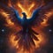 A cosmic phoenix rising from the fiery birth of a new star, its wings ablaze with stellar flames4