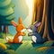 Cosmic Romance: Cartoon Rabbits Share a Love-Filled Kiss in Space