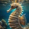 A cosmic seahorse with bioluminescent fins, swimming gracefully in the ethereal waters of an asteroid-based ocean3