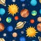 Cosmic seamless pattern with planets of the solar