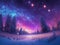 Cosmic sky full of stars, over winter landscape. Generative AI