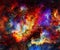 Cosmic space and stars, color cosmic abstract background. Crackle effect. Fire effect.