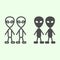 Cosmic strangers line and solid icon. Two martian extraterrestrial aliens outline style pictogram on white background