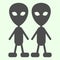 Cosmic strangers solid icon. Two martian extraterrestrial aliens glyph style pictogram on white background. Exploration