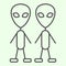 Cosmic strangers thin line icon. Two martian extraterrestrial aliens outline style pictogram on white background