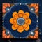 Cosmic Symbolism in Orange Flower and Square on Blue Canvas (AI Generated)