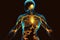 Cosmic trance and hypnosis concept of glowing body silhouette neural network AI generated art