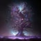 Cosmic tree of creation on cosmic background. Generative AI