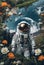 Cosmic Wanderer: Astronaut in Nature Collage. AI Generated