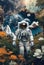 Cosmic Wanderer: Astronaut in Nature Collage. AI Generated