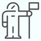 Cosmonaut colonization line icon. Astronaut in suit with flag. Space exploration design concept, outline style pictogram