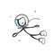 Cosmonaut in open space. astronaut in galaxy. Zero gravity. Hand drawn. Stickman cartoon. Doodle sketch, Vector graphic