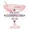 Cosmopolitan fresh cocktail, alcoholic beverage in glass label